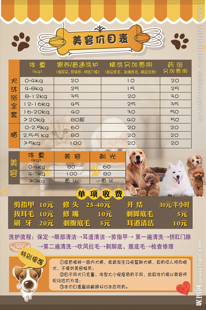 宠物美容项目及收费明细图片大全