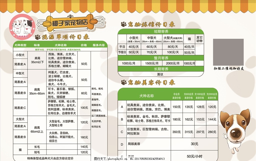 宠物美容品类适配表格模板